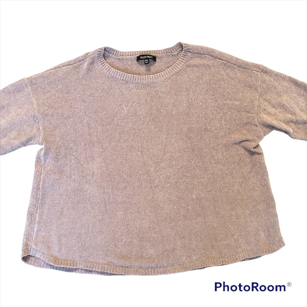 Ellen Tracy Chenille Crew Neck Grey Mineral Tweed Plus Size Sweater